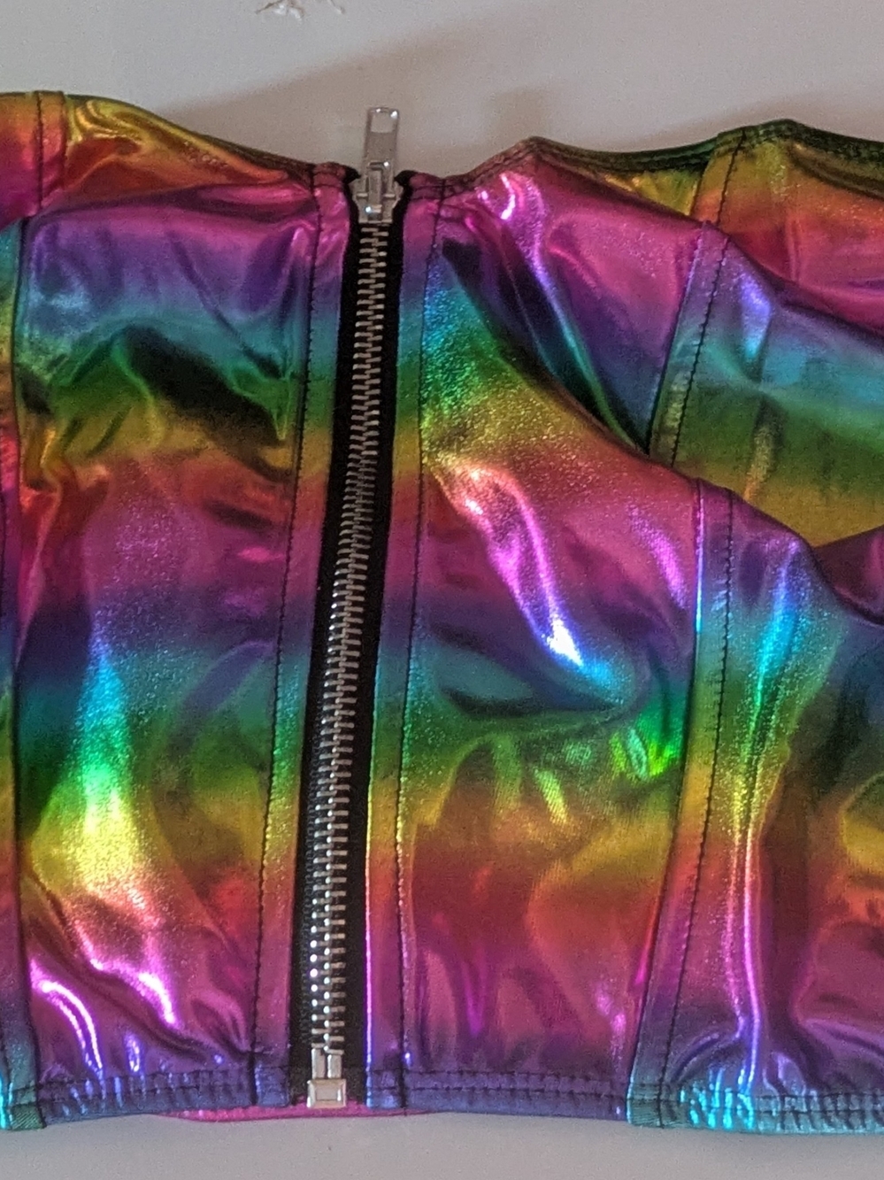 SHEIN Iridescent Rainbow Zip-Front Crop Top